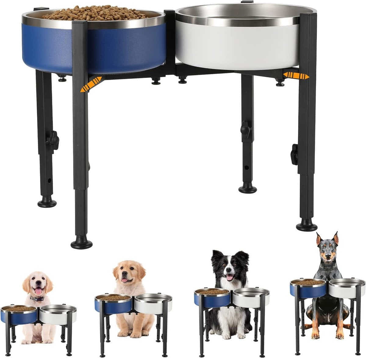 DS NA Dog Food Bowl Holder - Metal Food Bowl Holder - Adjustable Dog Food Bowl H