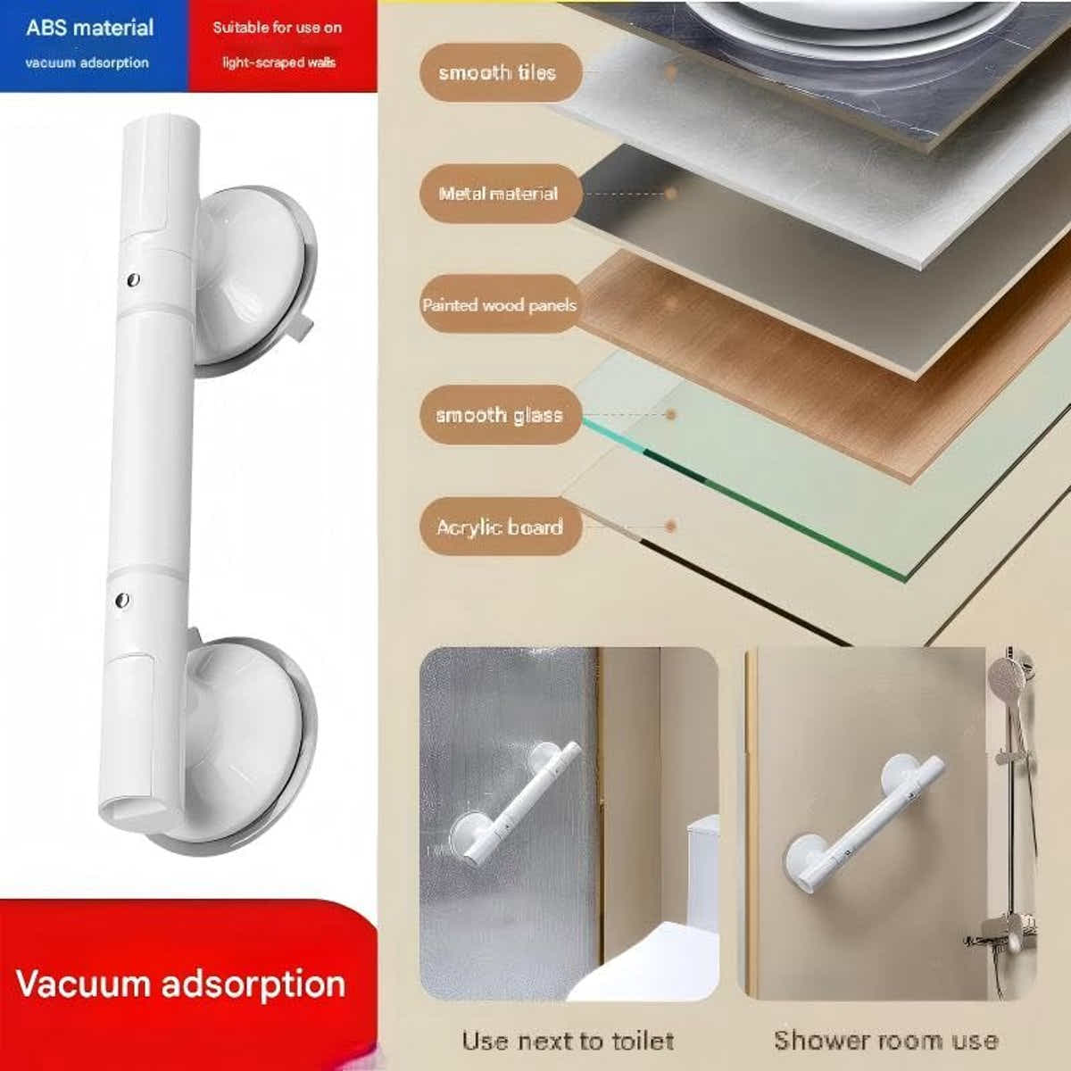 DS NA Suction Cup Shower Handle – Bathroom Safety Grab Bar for Shower & Toilet