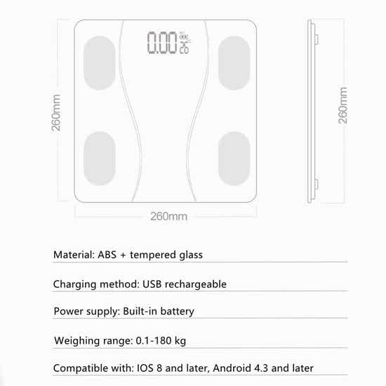 DS NA Smart Scale with Body Analysis - Measures BMI, Fat & Muscle Mass - USB