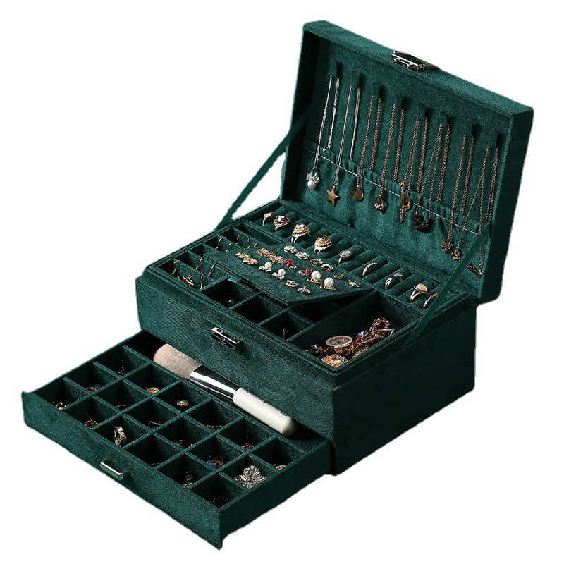 DS NA Velvet Jewelry Box with Lock - 3-Layer - Large Jewelry Organizer for Women