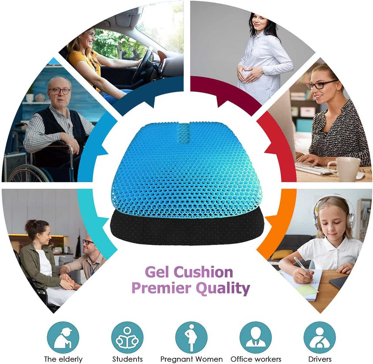 DS NA Gel Seat Cushion for Long-Term Sitting, Gel Cushions for Pressure Relief