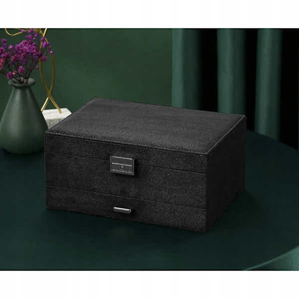 DS NA Black Jewelry Box with Key Lock – Multi-Compartment for Organized Storage