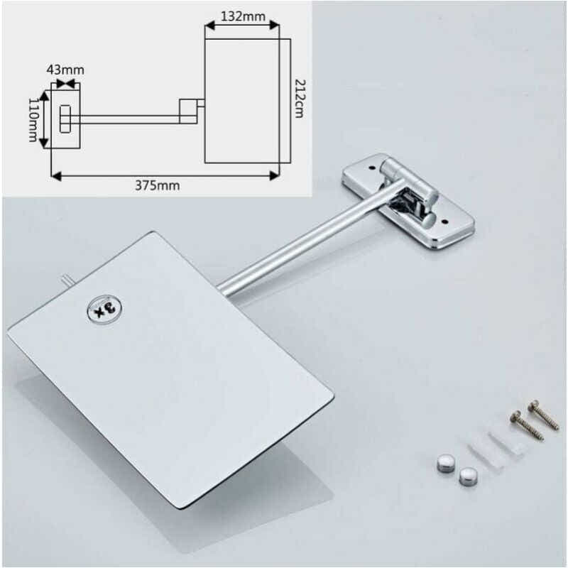 DS NA 3X Magnifying Wall Mirror - Foldable Extension - 360 Degree Rotation