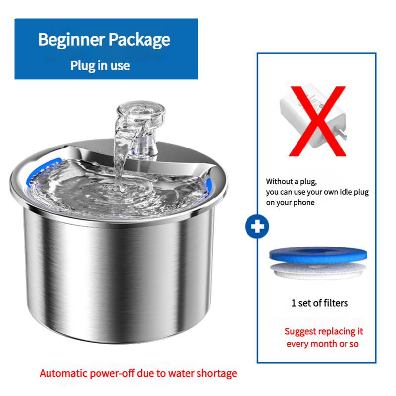 DS NA Beginner Package Stainless Steel Pet Water Fountain with Automatic Power-O