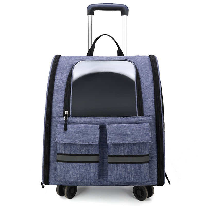 DS NA light Blue 3-in-1 Pet Carrier: Rolling Backpack with Collapsible Design
