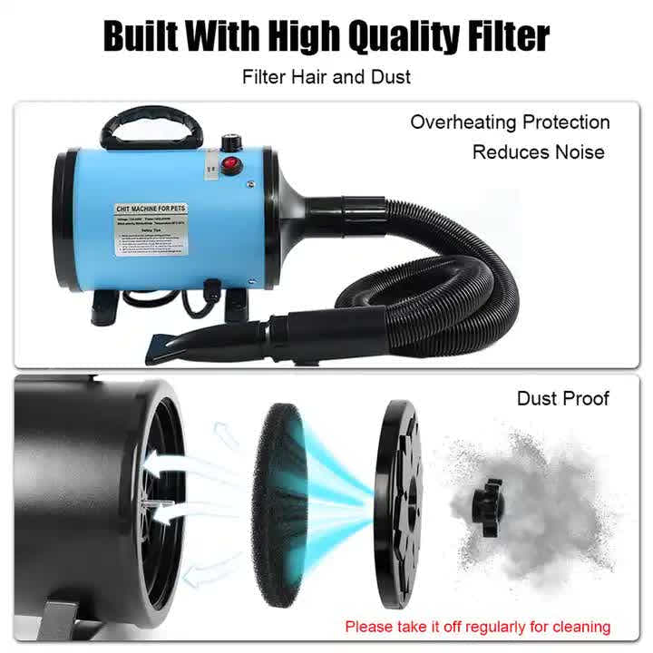 DS NA Pet Hair Dryer with Multiple Nozzles - Powerful and Quiet for Dogs & Cats