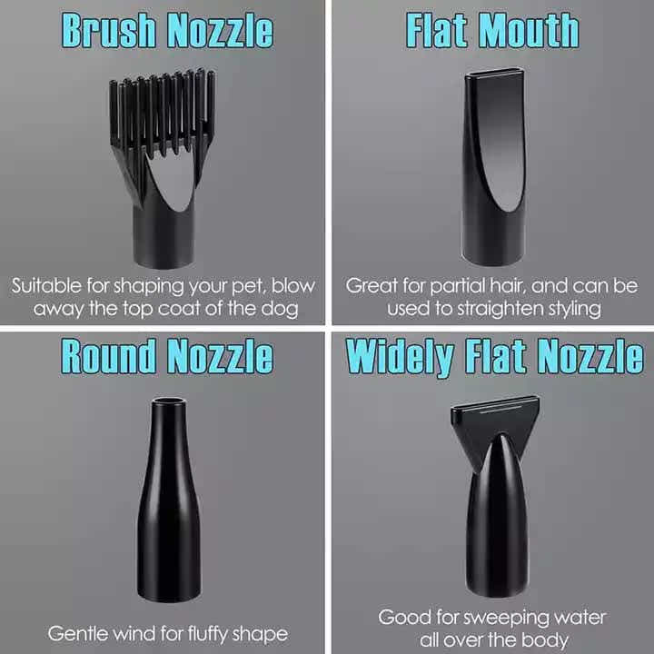 DS NA Pet Hair Dryer with Multiple Nozzles - Powerful and Quiet for Dogs & Cats
