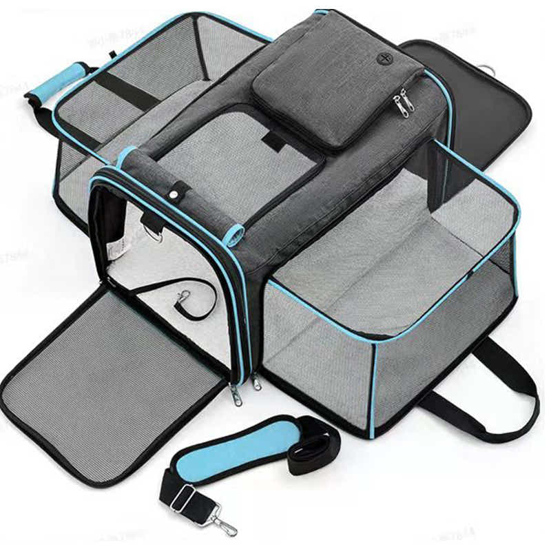 DS NA Gray Blue Foldable Portable Pet Carrier Bag - Large Capacity Travel