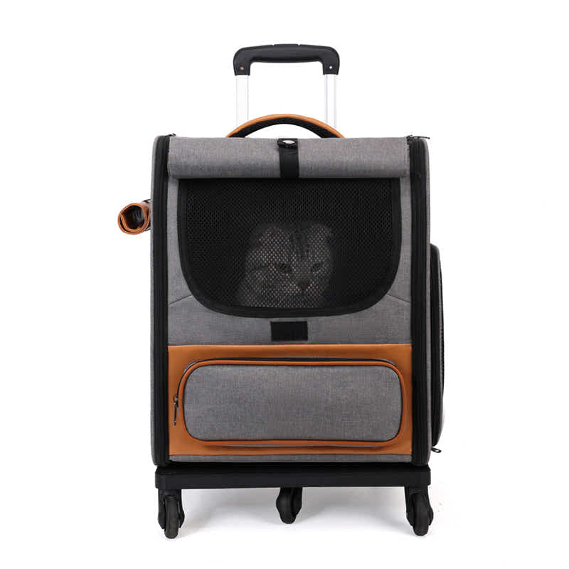 DS NA Grey Large Capacity Breathable Foldable Pet Trolley – Travel Cat Carrier