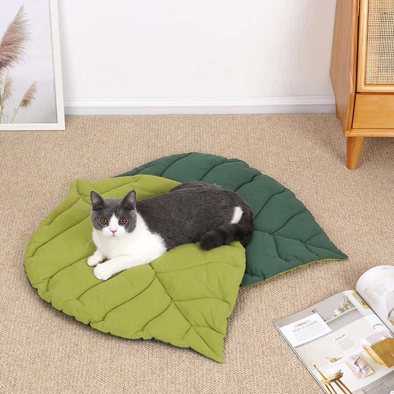 DS NA 2 Pcs Green Leaf-Shaped Pet Sleeping Mat - Durable Dog Floor Pad & Cat Bed