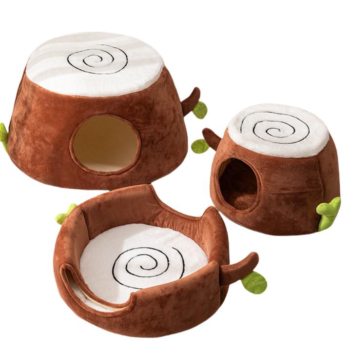 DS NA M Convertible Tree Stump Cat Bed - Foldable, Dual-Use, Four-Season Pet