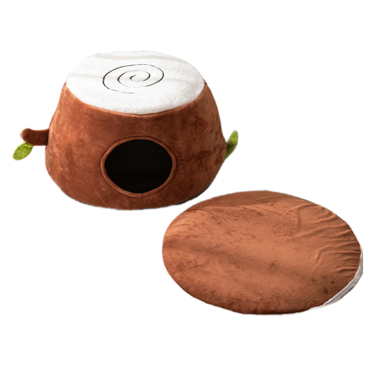 DS NA M Convertible Tree Stump Cat Bed - Foldable, Dual-Use, Four-Season Pet