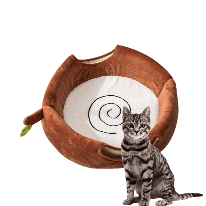 DS NA M Convertible Tree Stump Cat Bed - Foldable, Dual-Use, Four-Season Pet