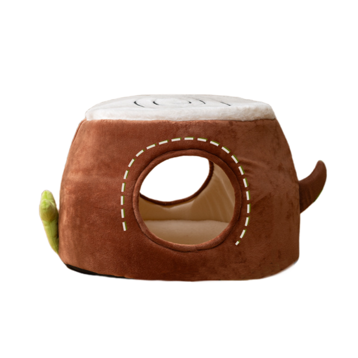 DS NA M Convertible Tree Stump Cat Bed - Foldable, Dual-Use, Four-Season Pet