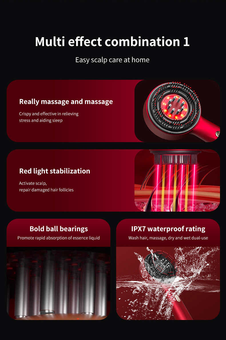 DS NA WN-02 Red Multi-Function Red Light Massage Comb with 3 Modes