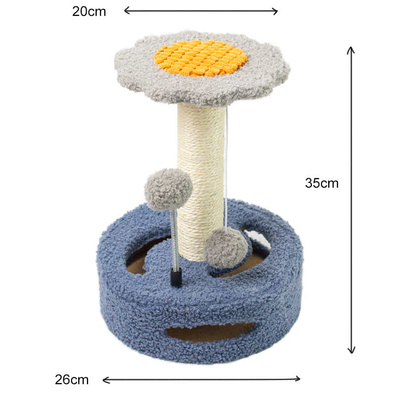 DS NA Blue & Grey Sunflower Cat Scratching Post – 35CM Sisal Cat Tree with Plush