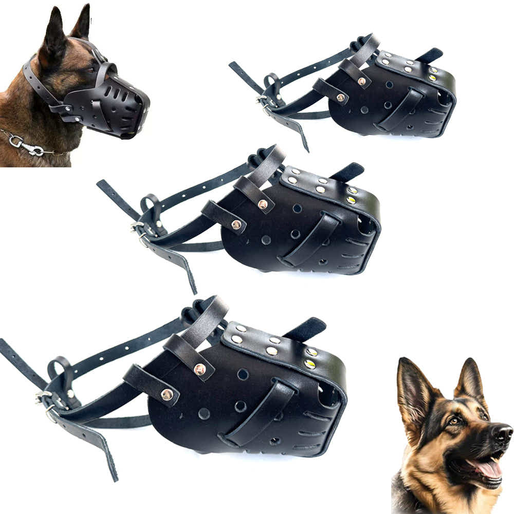 DS NA Adjustable Leather Dog Muzzle for Large Breeds – Anti-Bite & Anti-Bark