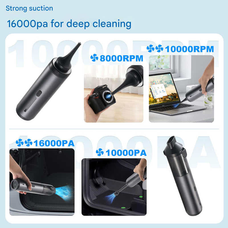 DS NA Portable Cordless Handheld Vacuum Cleaner – 16000Pa Suction, 3×2000mAh Bat