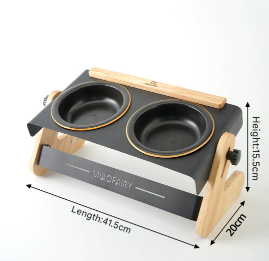 DS NA Adjustable Raised Pet Feeder – Modern Wood & Metal Stand with Dual Bowls