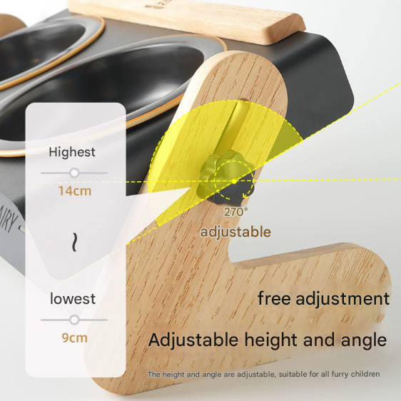 DS NA Adjustable Raised Pet Feeder – Modern Wood & Metal Stand with Dual Bowls