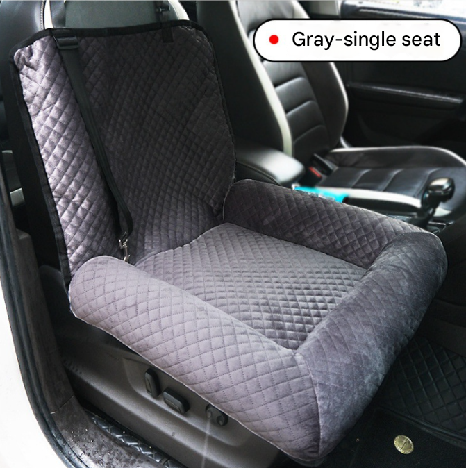 DS NA Grey Plush Dog Car Booster Seat – 2-in-1 Travel Bed for Small Dogs