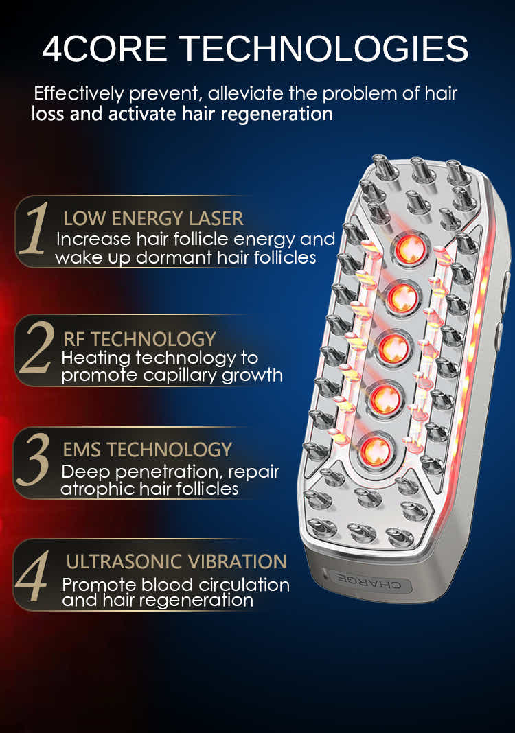 DS NA Advanced 4-in-1 Hair Growth Comb with LLLT, RF, EMS & Vibration Massage Wh