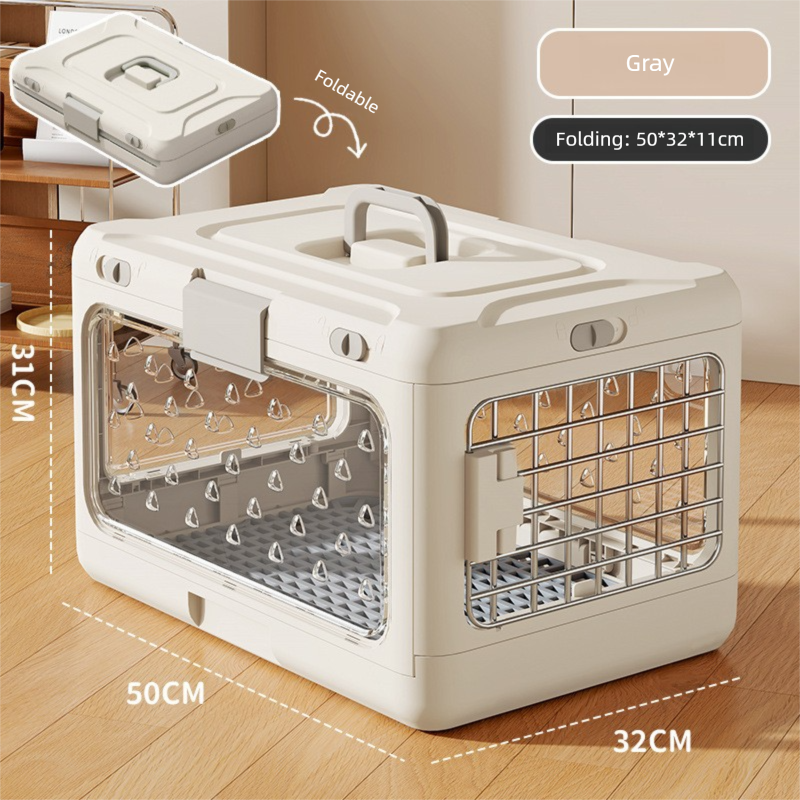 DS NA Grey Premium Foldable Pet Carrier Crate - Breathable Aviation Travel Box G