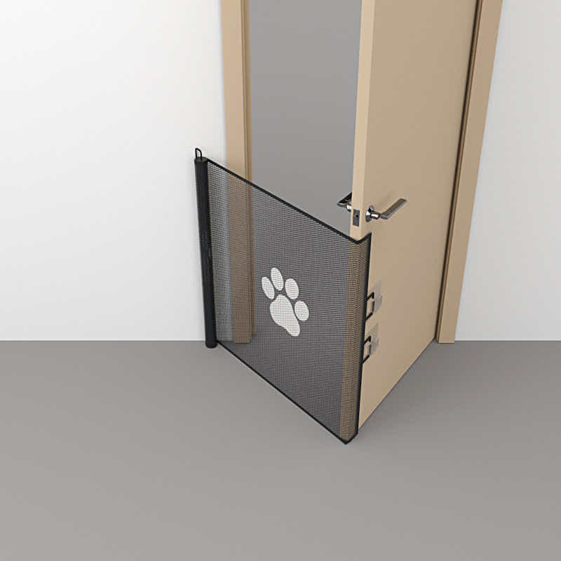 DS NA Retractable Pet Safety Gate 130x78cm Paw Print Mesh Dog Barrier Automatic
