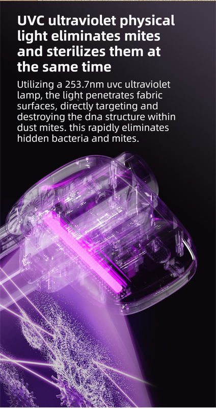 DS NA Purple 3-Head Cordless Handheld UV Mite Remover Set with Floor & Mite Head