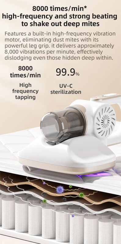 DS NA White Cordless Handheld UV Mite Remover - Bed Vacuum with 11KPA Powerful