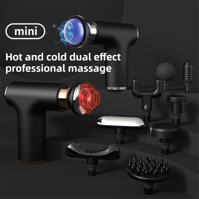 DS NA Black Silver Mini Hot & Cold Massage Gun with 10 Heads – 6 Intensity Level