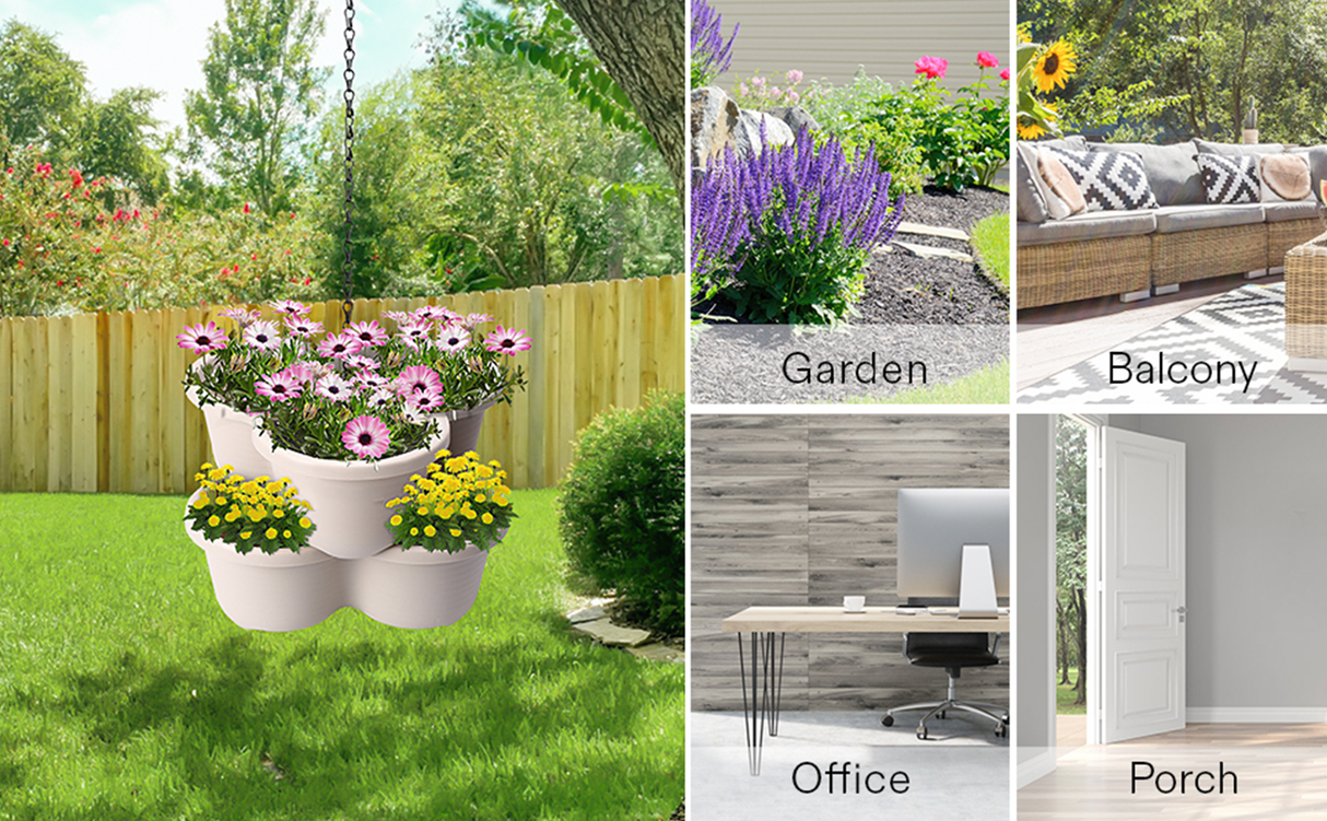 DS BS 3 Tier Vertical Stackable Planter for Flowers Herbs Vegetables-White