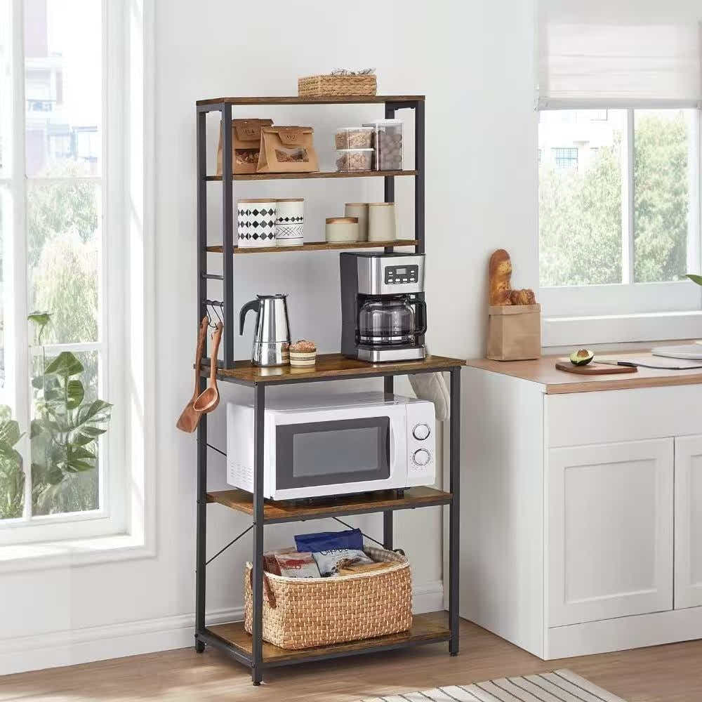 DS BS 6-Tier Kitchen Microwave Oven Rack - Rustic Brown