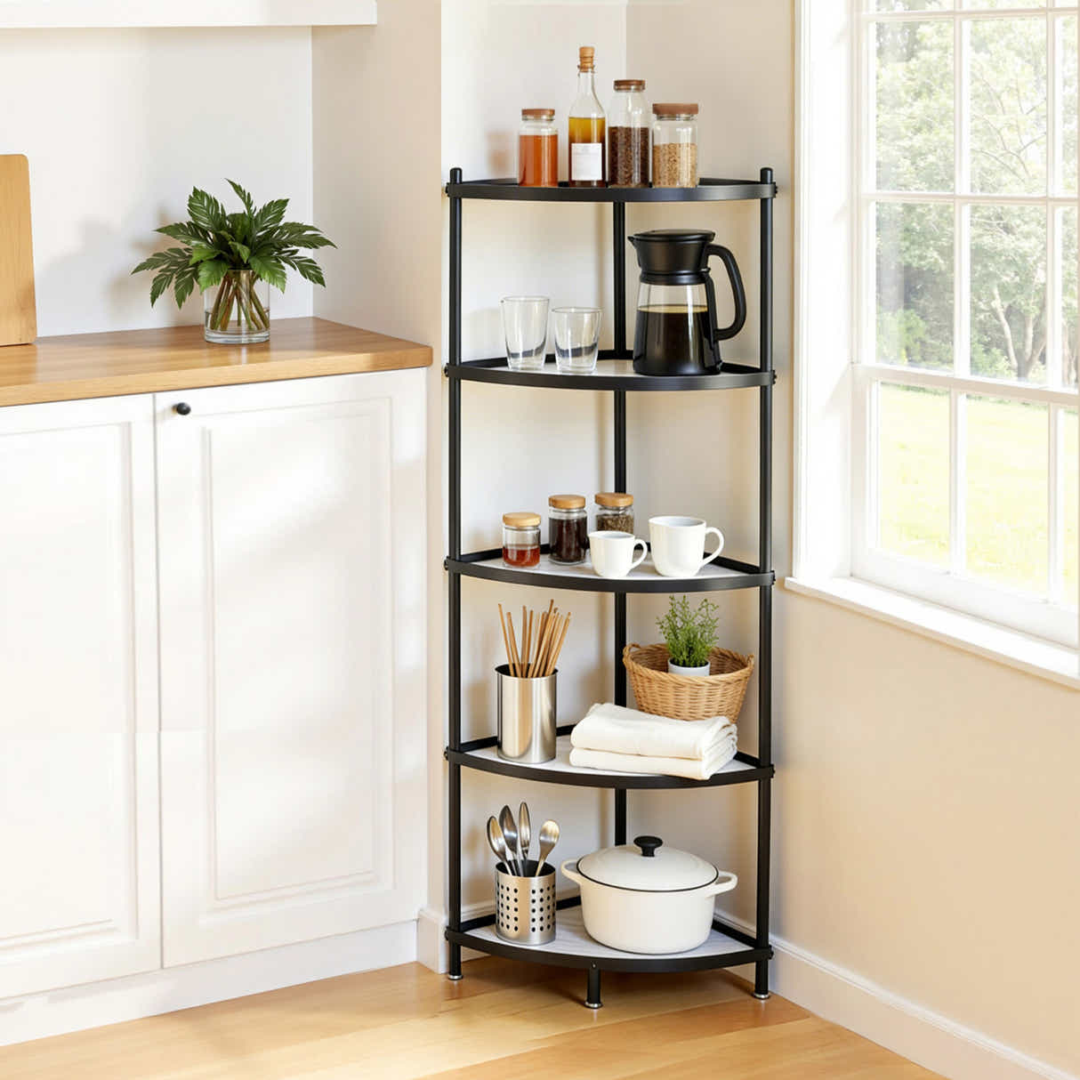 DS NA Artiss 5-Tier Kitchen Corner Shelf Rack Stand Microwave Metal Storage