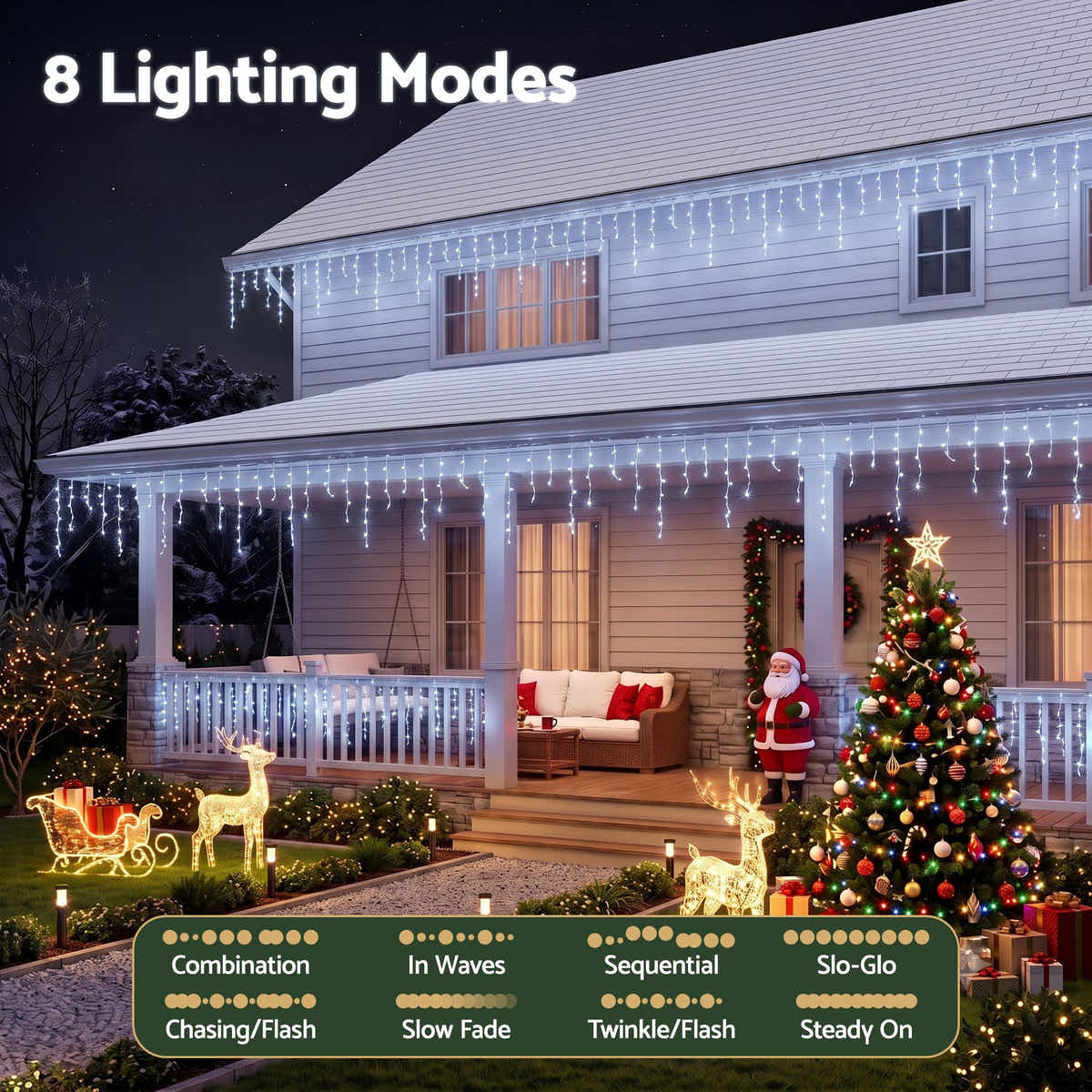 Jingle Jollys 32M Christmas Lights Solar Icicle String 960 LED Cool White
