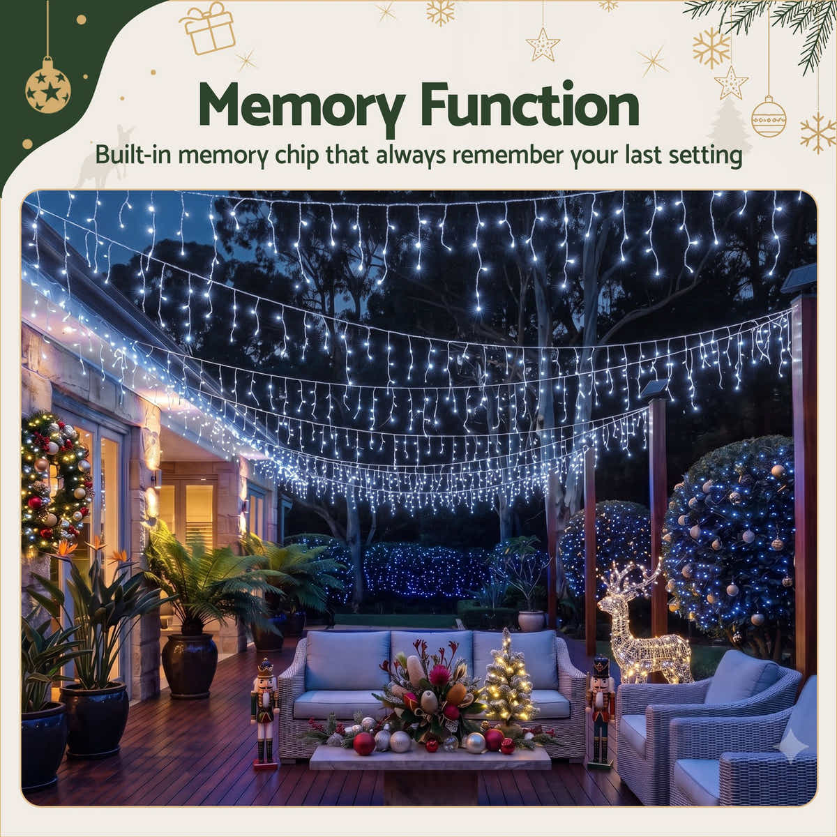 Jingle Jollys 32M Christmas Lights Solar Icicle String 960 LED Cool White
