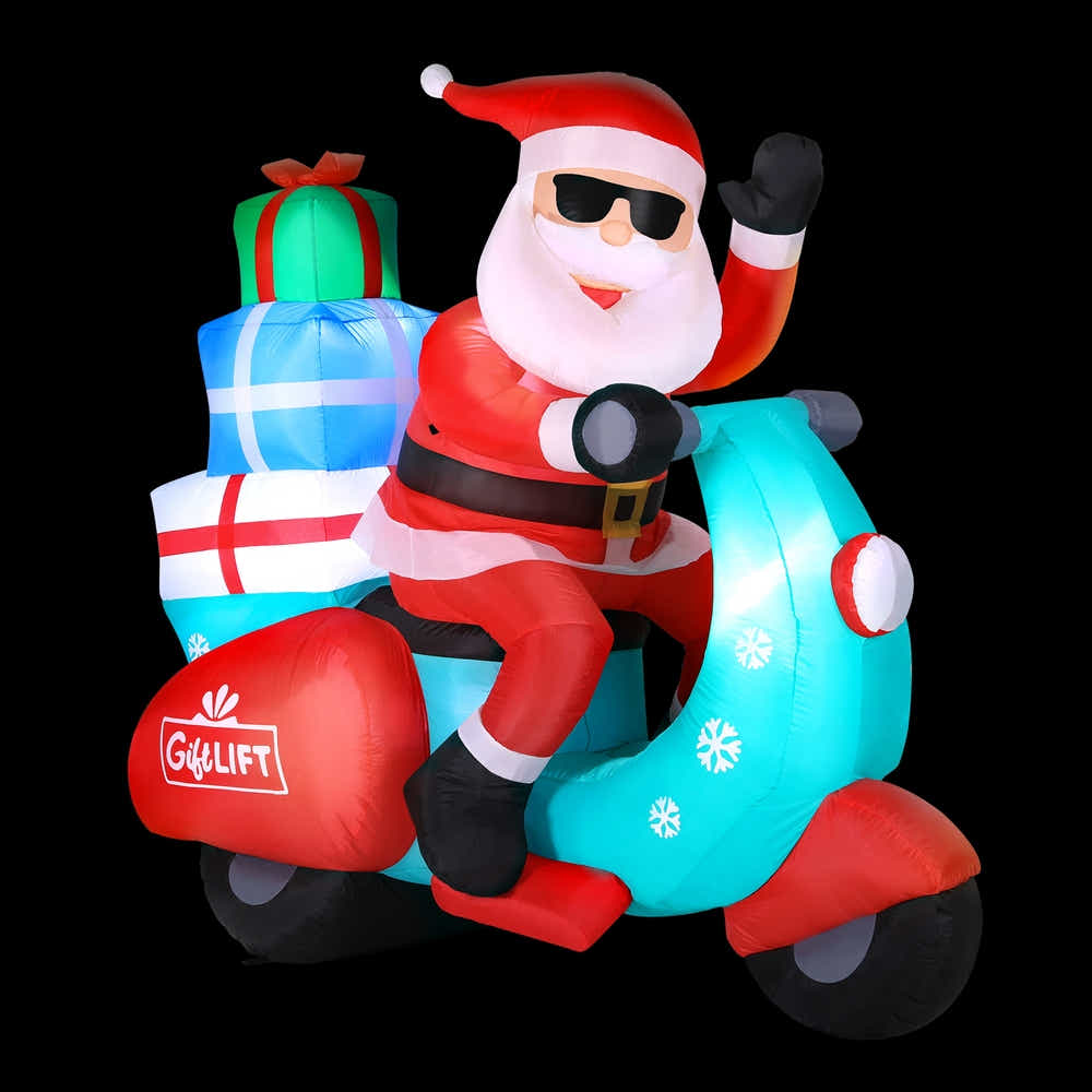 Jingle Jollys Christmas Inflatable Santa Motorbike LED Illuminated Decor