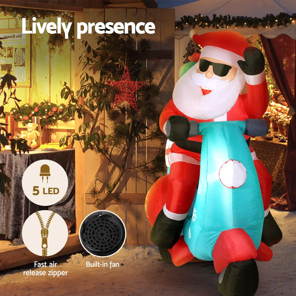 Jingle Jollys Christmas Inflatable Santa Motorbike LED Illuminated Decor
