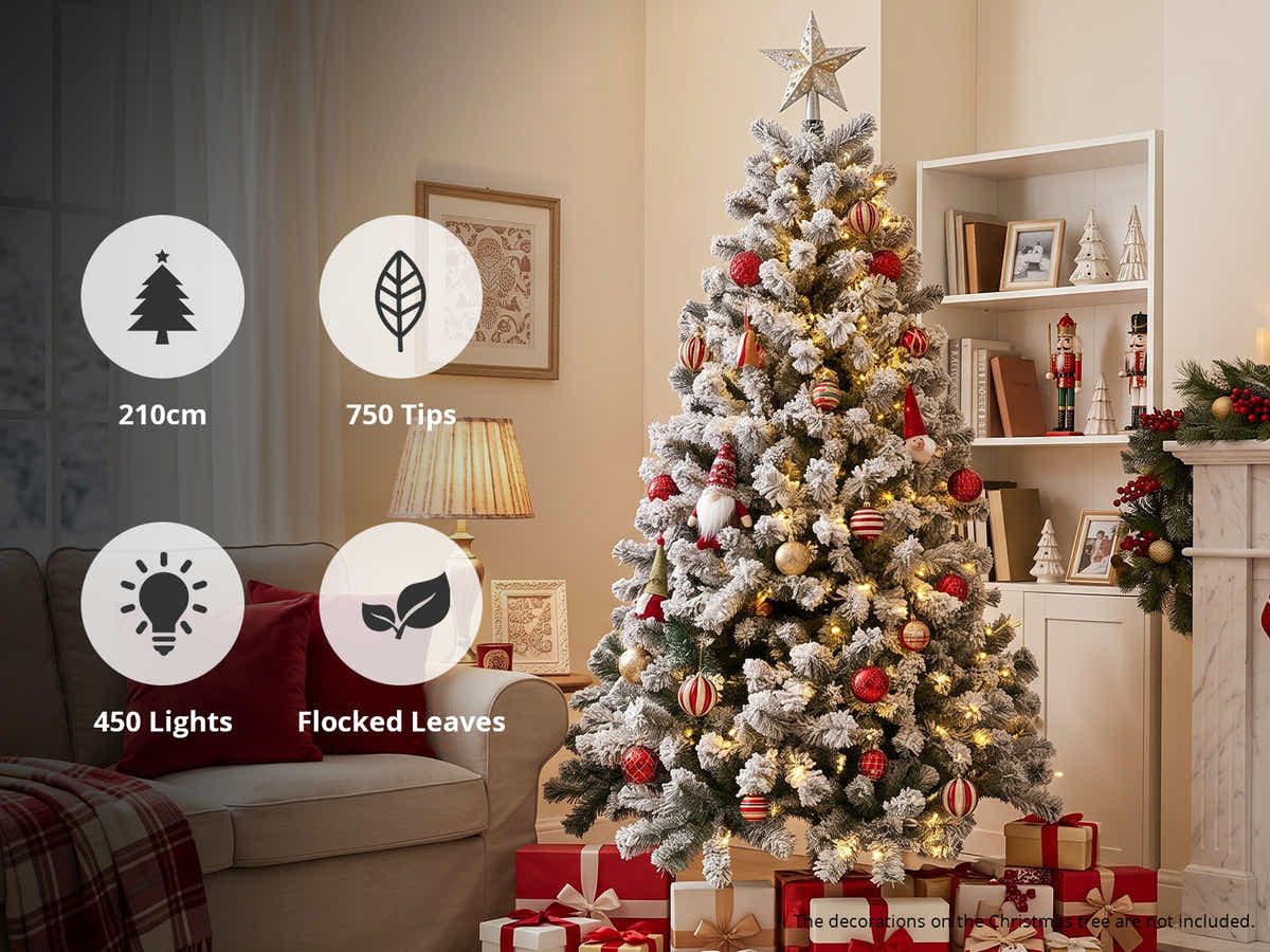 DS Christmas Tree Flocked Tips with Lights - 7Ft/210cm