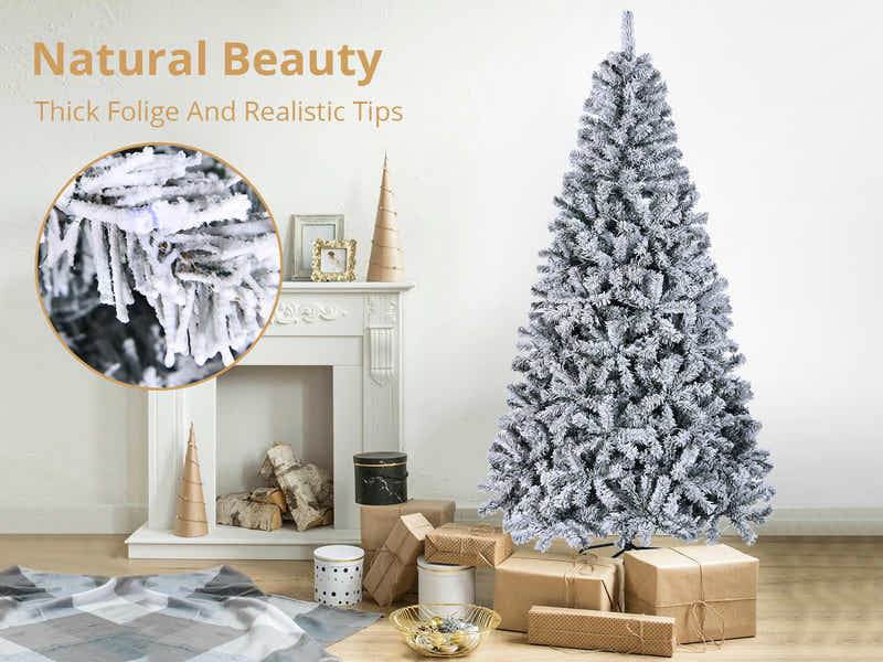 Flocked Christmas Tree with LED Lights - 6Ft/180 cm