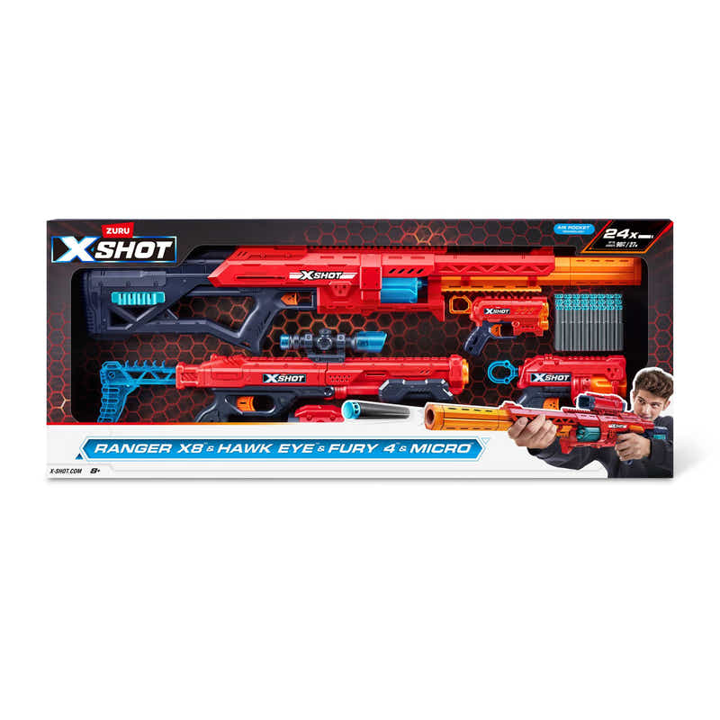 ZURU X-Shot Excel S1 Combo Pack - Ranger X8, Hawk Eye, Fury 4 & Micro 2.0