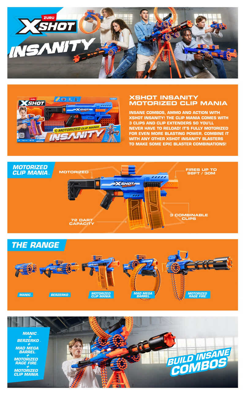 ZURU X-Shot Insanity S1 Motorized Clip Blaster (72 Darts)