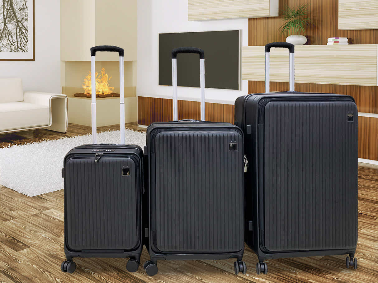 3-Piece Front Open Luggage Set – Black