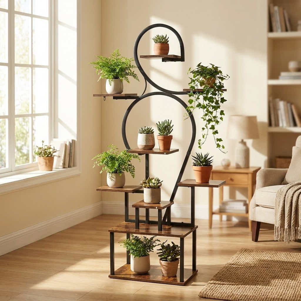DS BS 6 Tier Curved Flower Stand | Peach wood color +