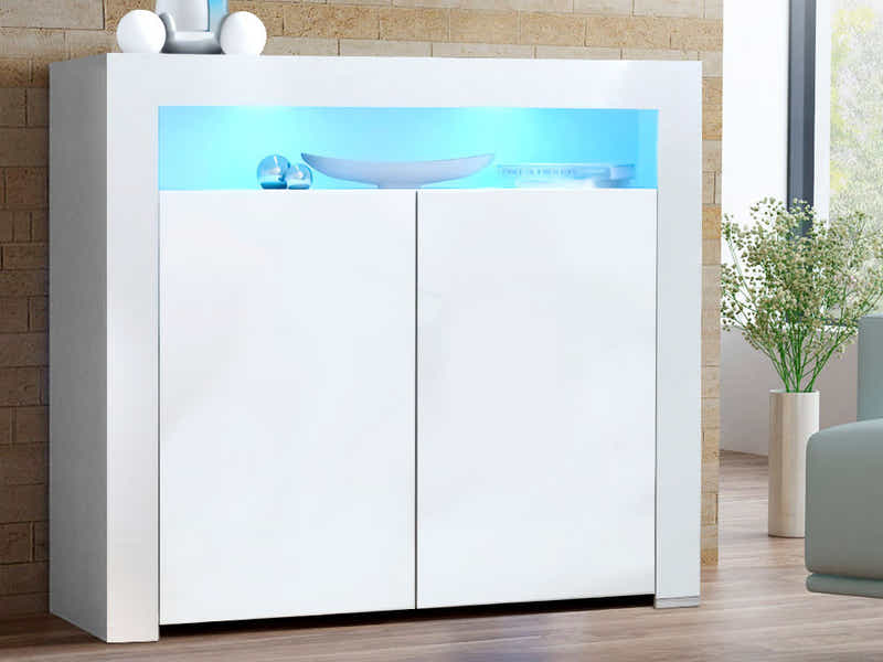 Glansig White Buffet with LED Light Combo