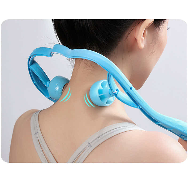 DS BS Dual Trigger Neck Shoulder Point Roller Pulse Massager-Gray