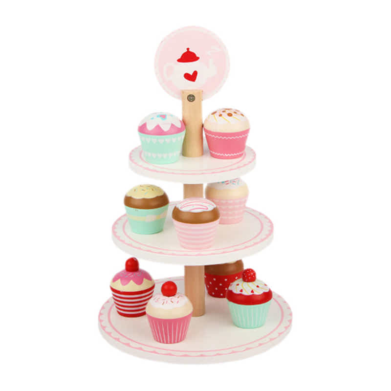 DS BS Wooden 3 Layer Cup Cakes Pretend Play Dessert Tower