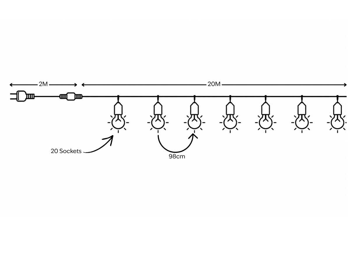 Fixed Socket Festoon Lights with ST64 LED Bulbs - 22 m