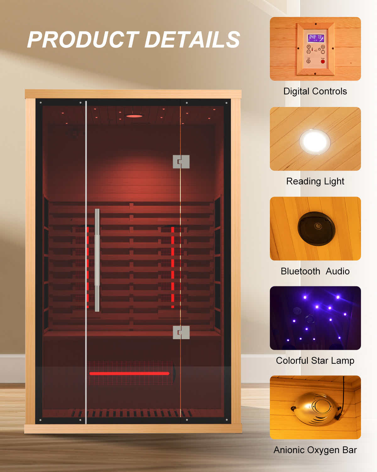 PORVOO 2 Person Low EMF + Red Tube Full spectrum Sauna