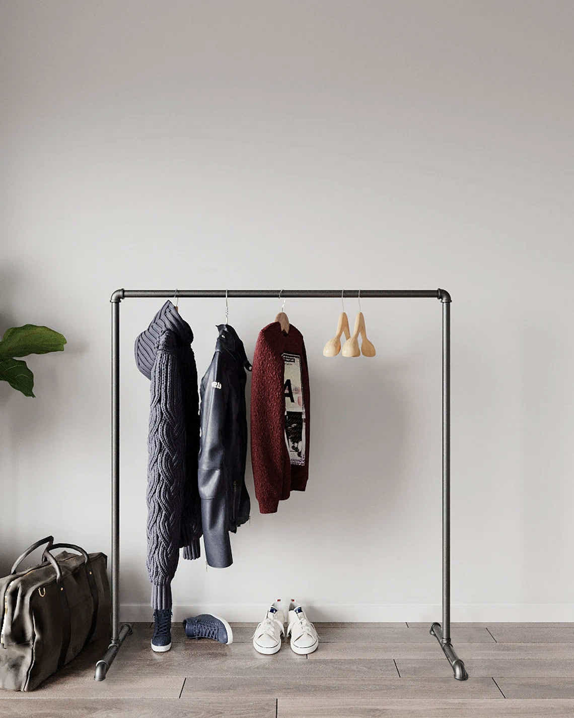 DS BS Industrial Freestanding Pipe Clothing Rack 150X150cm-Black